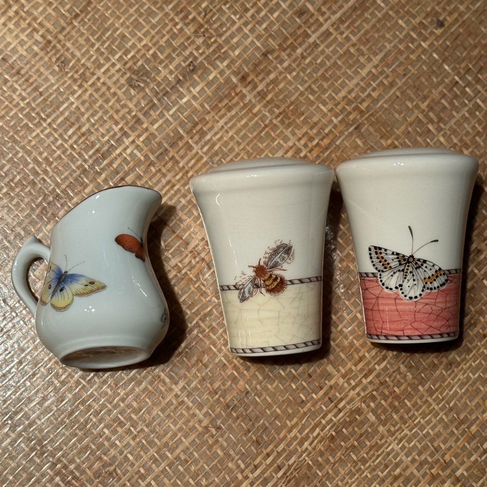 Bee and Butterflies salt and pepper shakers and Limoges picher